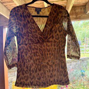 Vintage Chaps Leopard Mesh Top